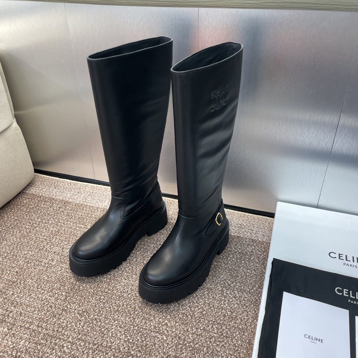 CELINE 26S HIGH-TOP BOOTS IN BLACK CALFSKIN main image 0