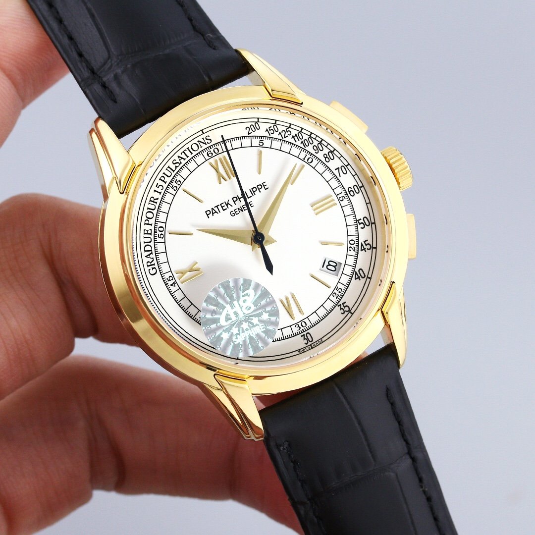 PATEK CHRONOGRAPH GOLD CASE 5975 WHITE DIAL