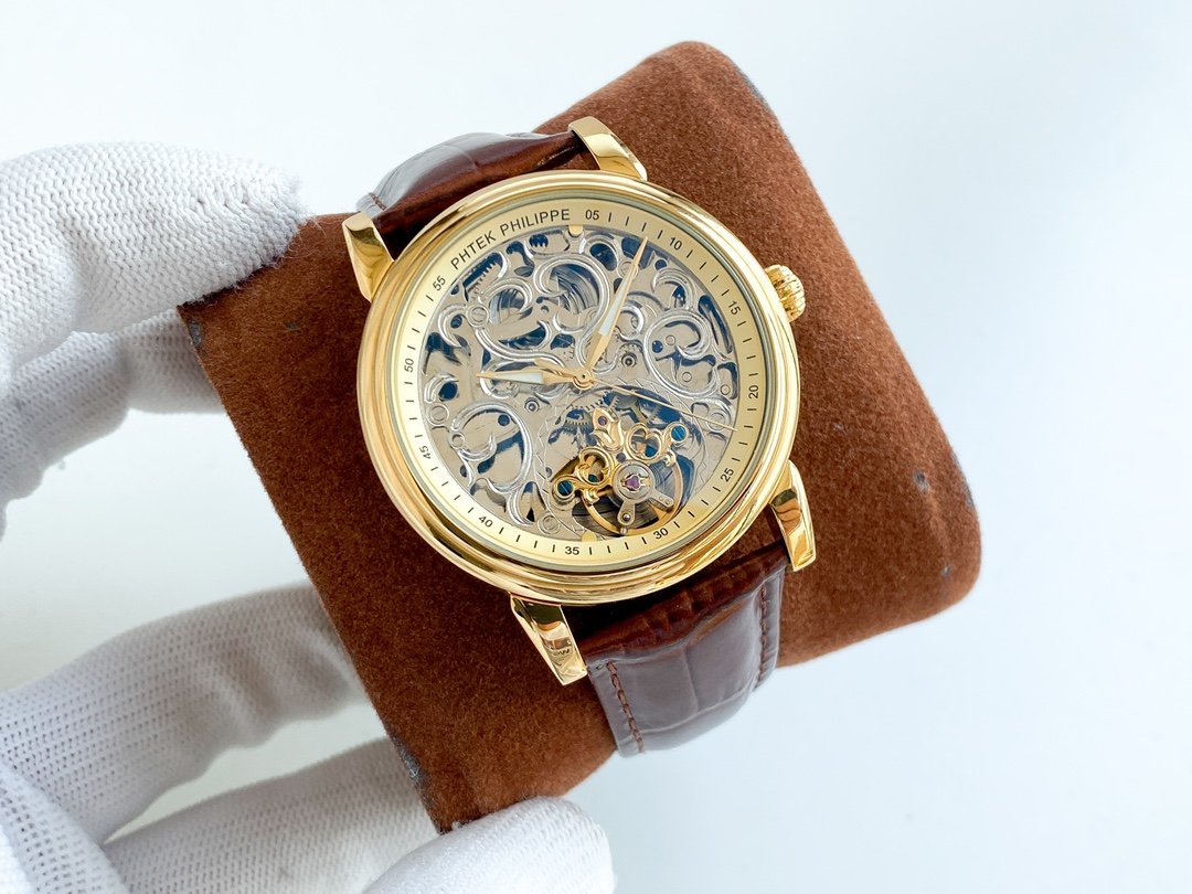 PATEK COMPLICATION GOLD CASE SKELETON DIAL