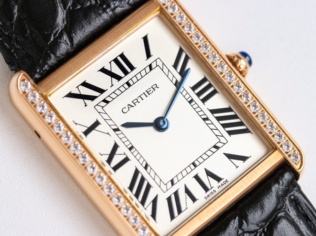 TANK SOLO PINK GOLD DIAMOND BEZEL LEATHER LEATHER