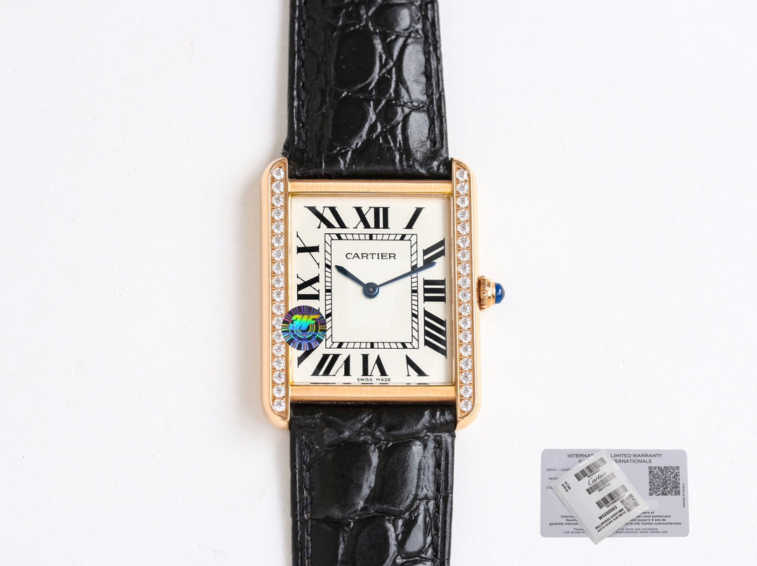 TANK SOLO PINK GOLD DIAMOND BEZEL LEATHER LEATHER
