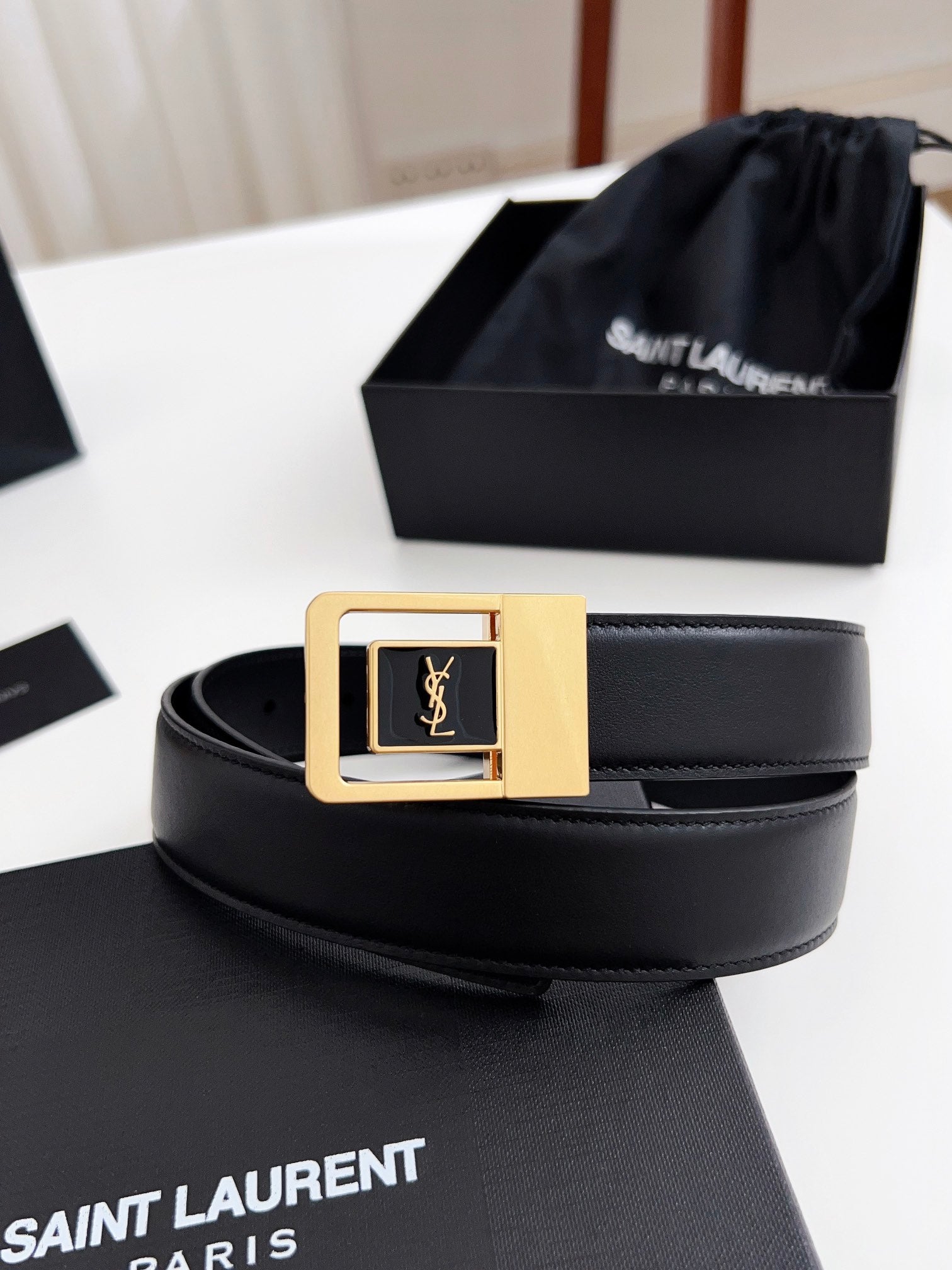 YSL Belt 30mm Black Calfskin Gold Hardware