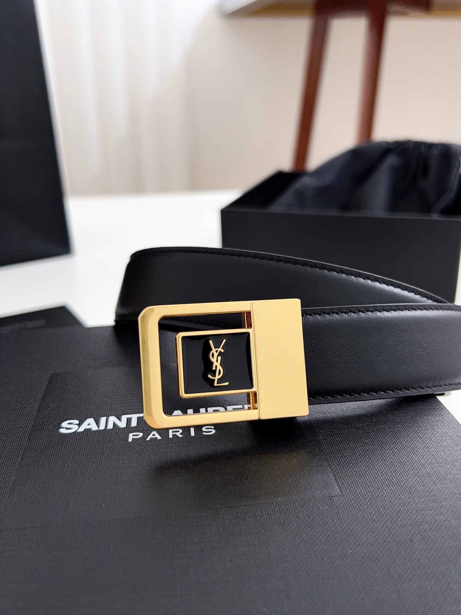 YSL Belt 30mm Black Calfskin Gold Hardware