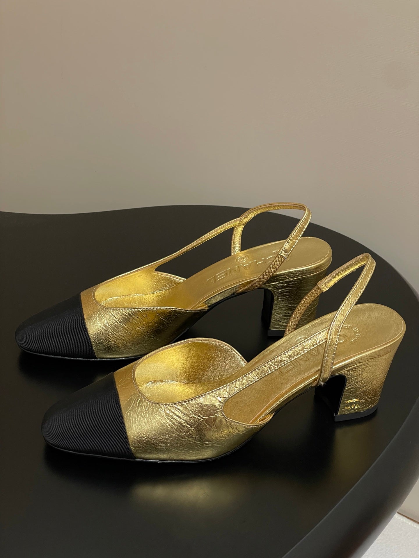 Chanel 2025 Slingback 65mm Gold Metalic Lambskin