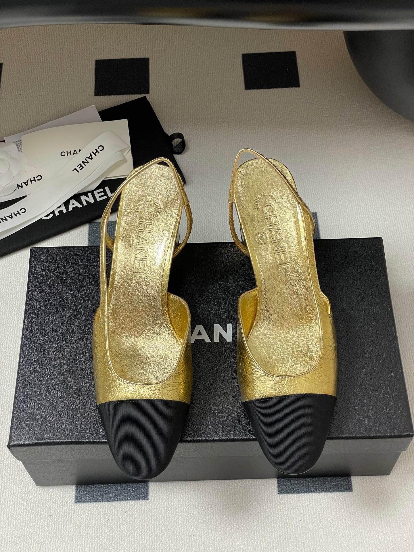 Chanel 2025 Slingback 65mm Gold Metalic Lambskin