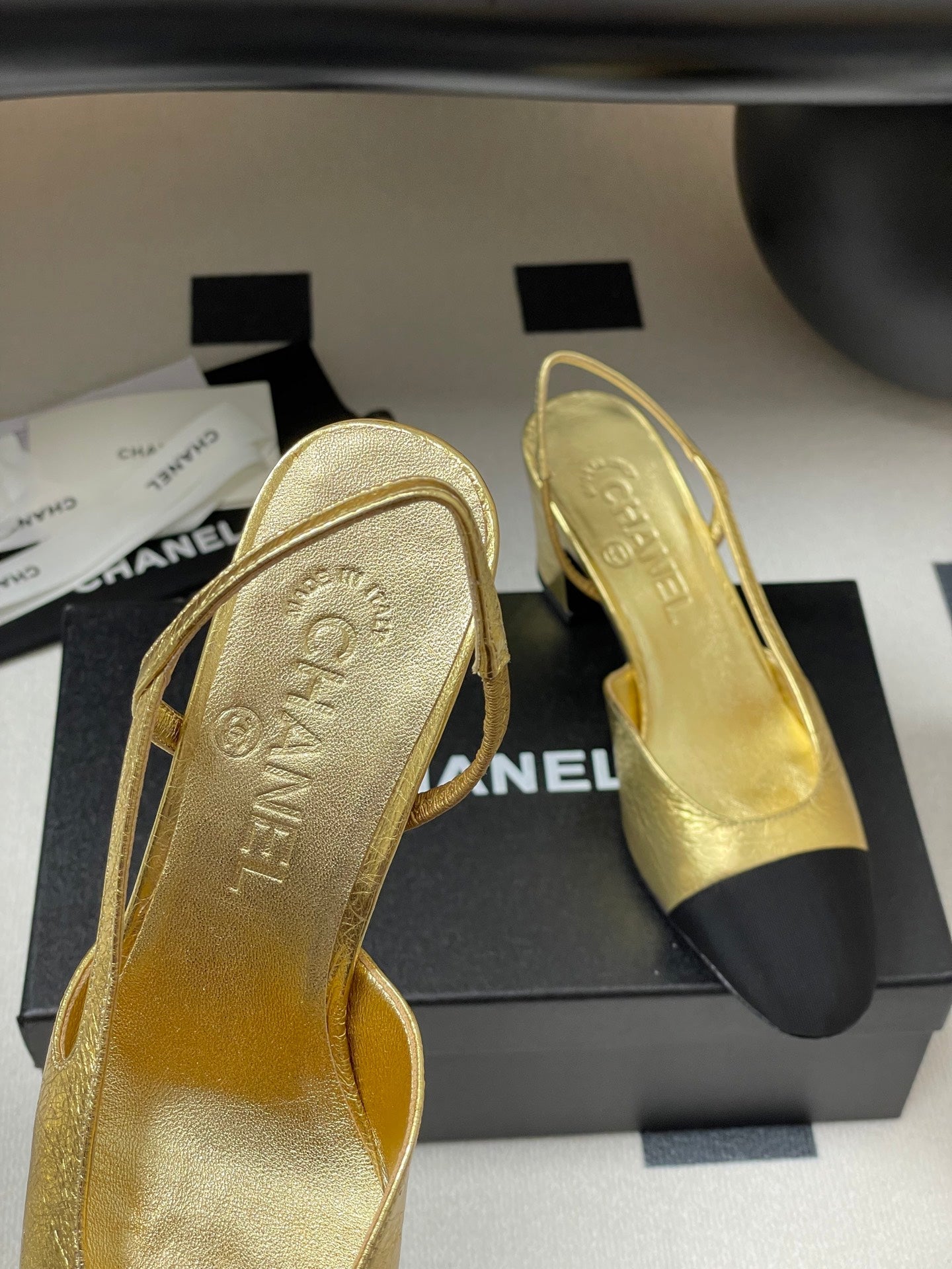 Chanel 2025 Slingback 65mm Gold Metalic Lambskin