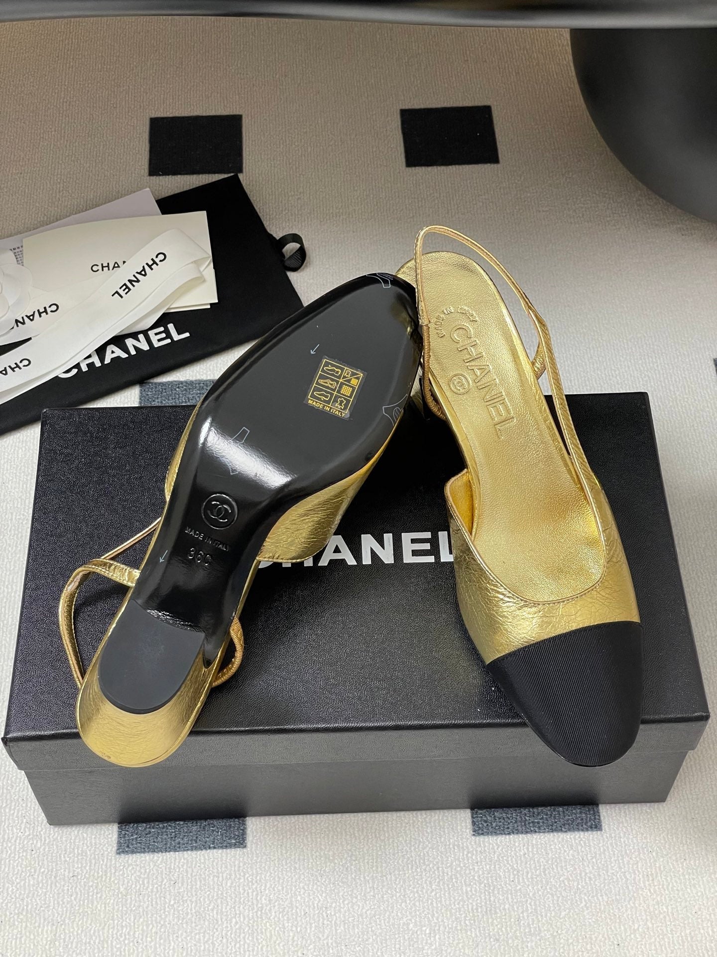 Chanel 2025 Slingback 65mm Gold Metalic Lambskin