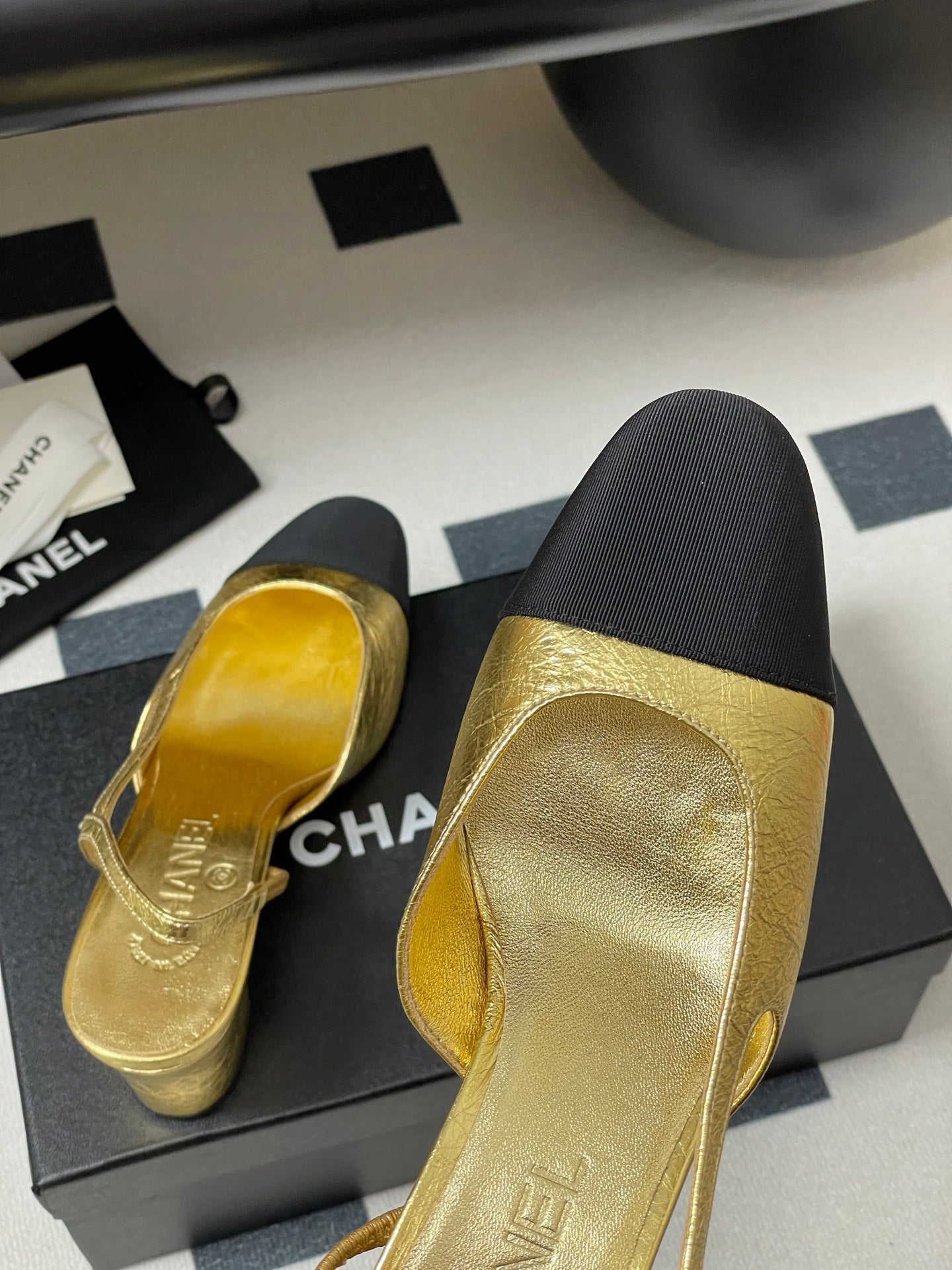Chanel 2025 Slingback 65mm Gold Metalic Lambskin