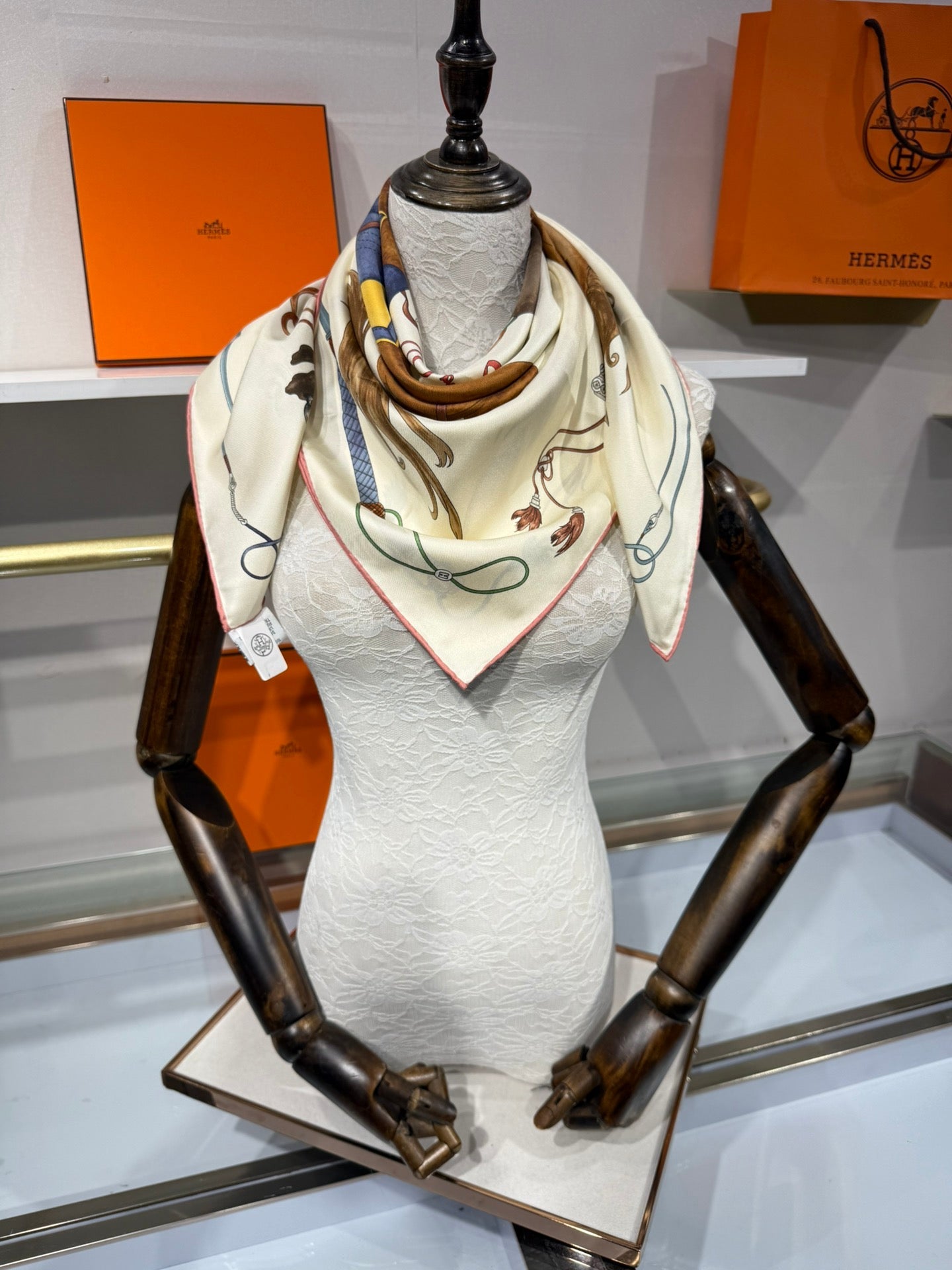 Hermes 2026 Grand Galop 90cm Scarf Cream mix colors Silk