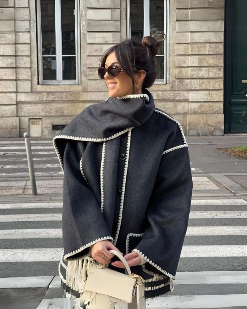 SUMA - Hepburn Style Woolen Cape Coat #VEV43065
