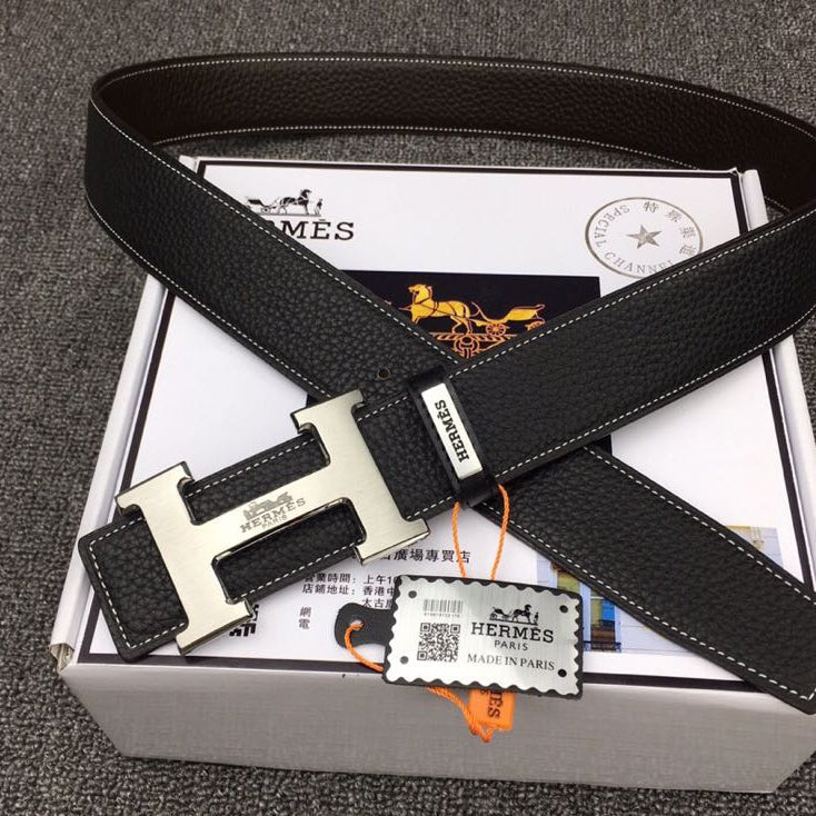 HM Original Belt 38mm Black Cowhide Sliver Buckle 620254