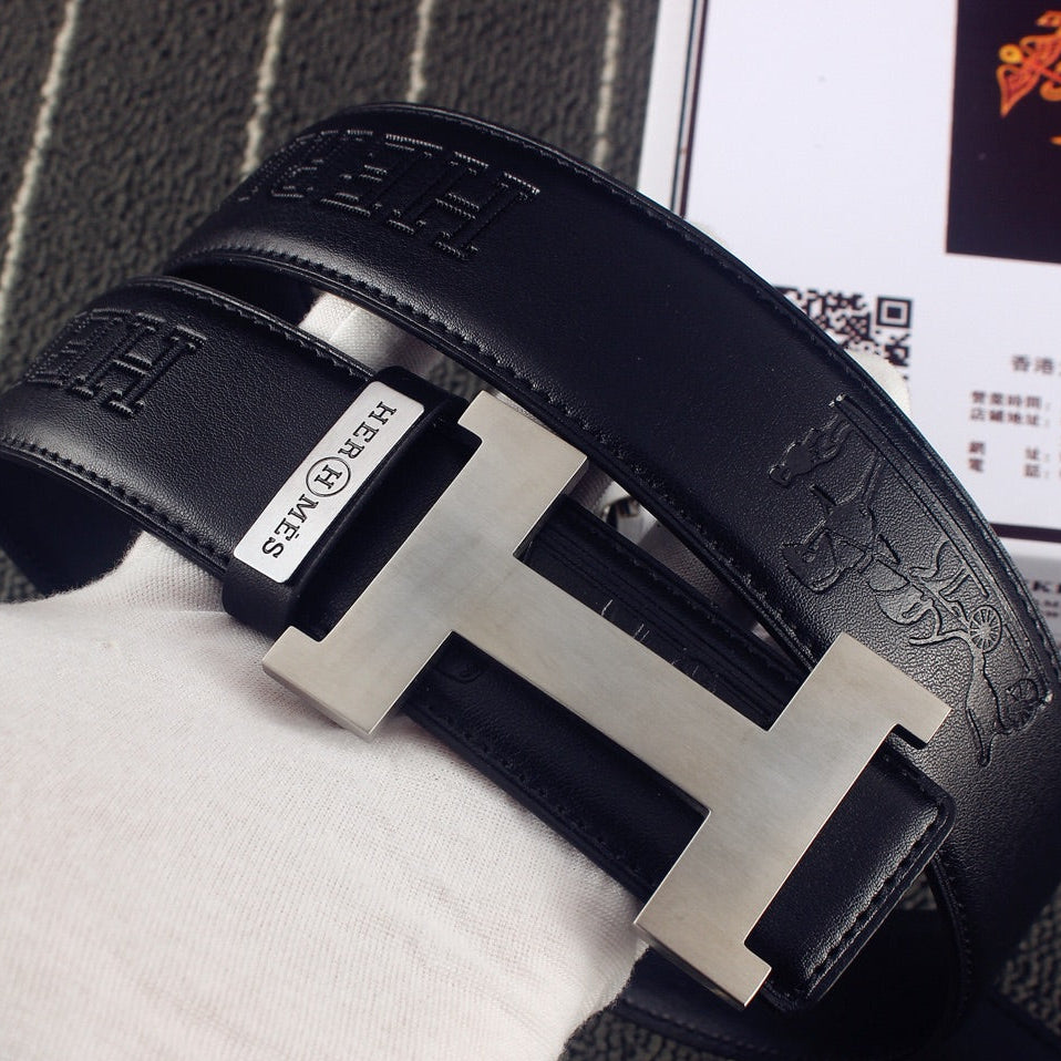 HM Constance Belt 38mm Black Calfskin Sliver Buckle 619960