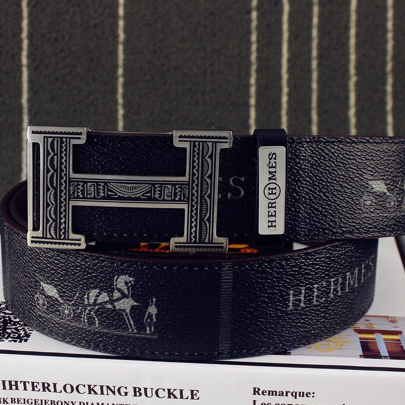 HM Double-sided Belt 38mm Black Cowhide Gold Buckle 620361