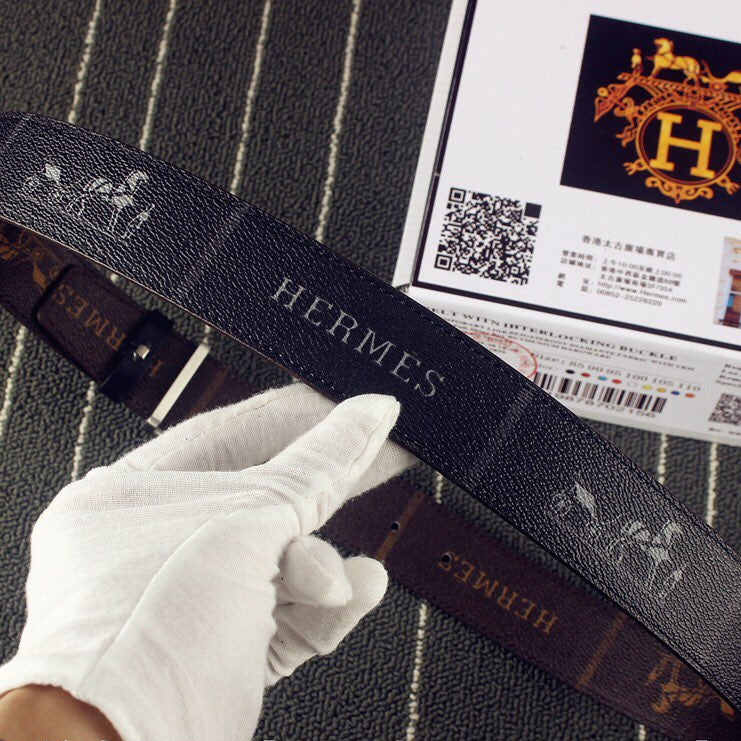 HM Double-sided Belt 38mm Black Cowhide Gold Buckle 620361