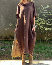 NEREAM - Casual cotton and linen dress #KAL5494