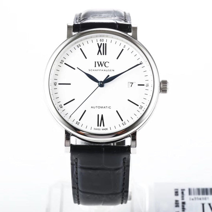 IWC Portofino 40mm White Dial Blue Numerals Black Crocodile Leather