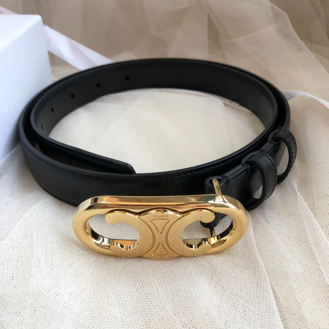 CL Gold 25mm Triomphe Enamel Black Calfskin 562438
