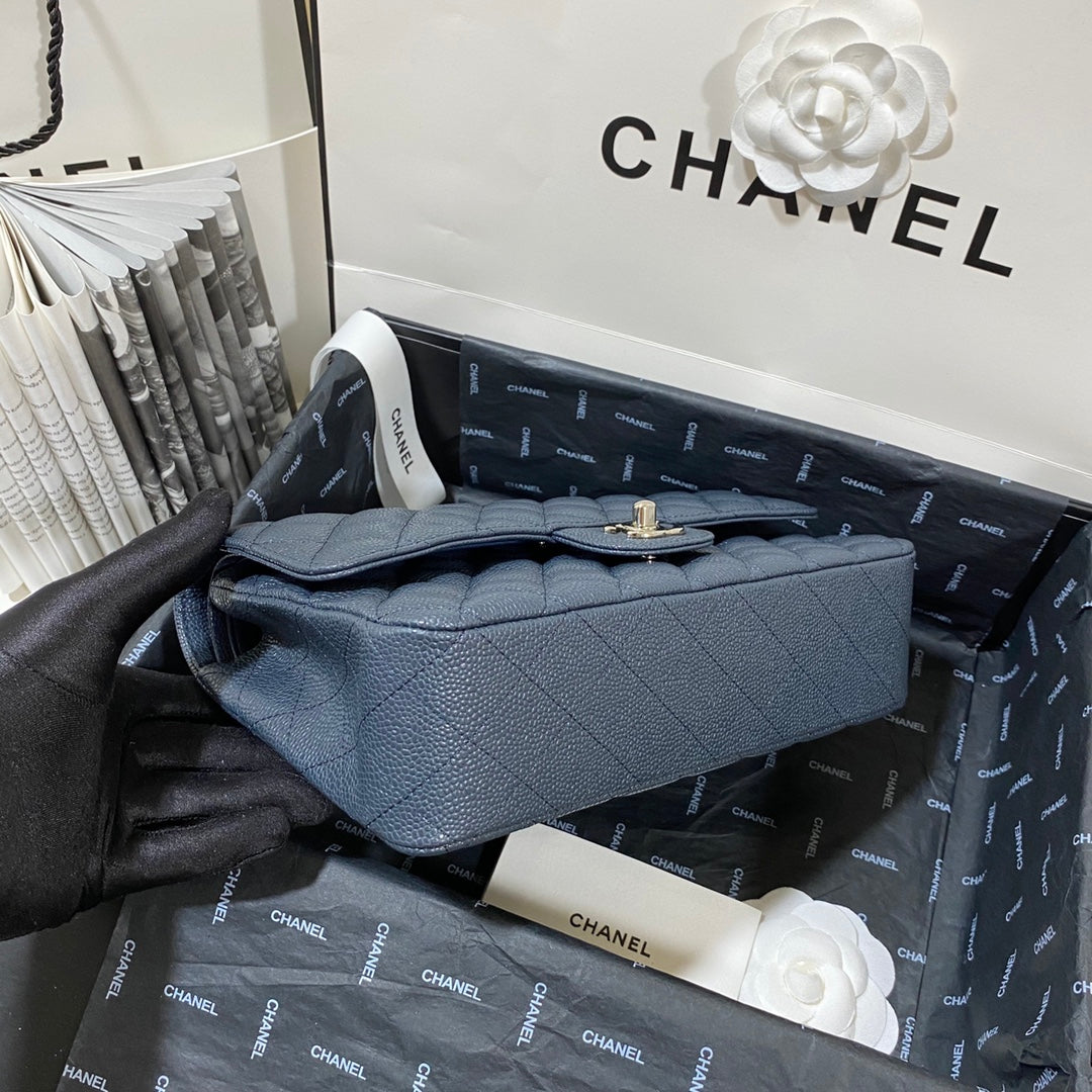 flap bag medium dark blue caviar shw