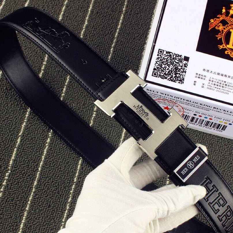 HM Original Belt 38mm Black Cowhide Sliver Buckle 620272