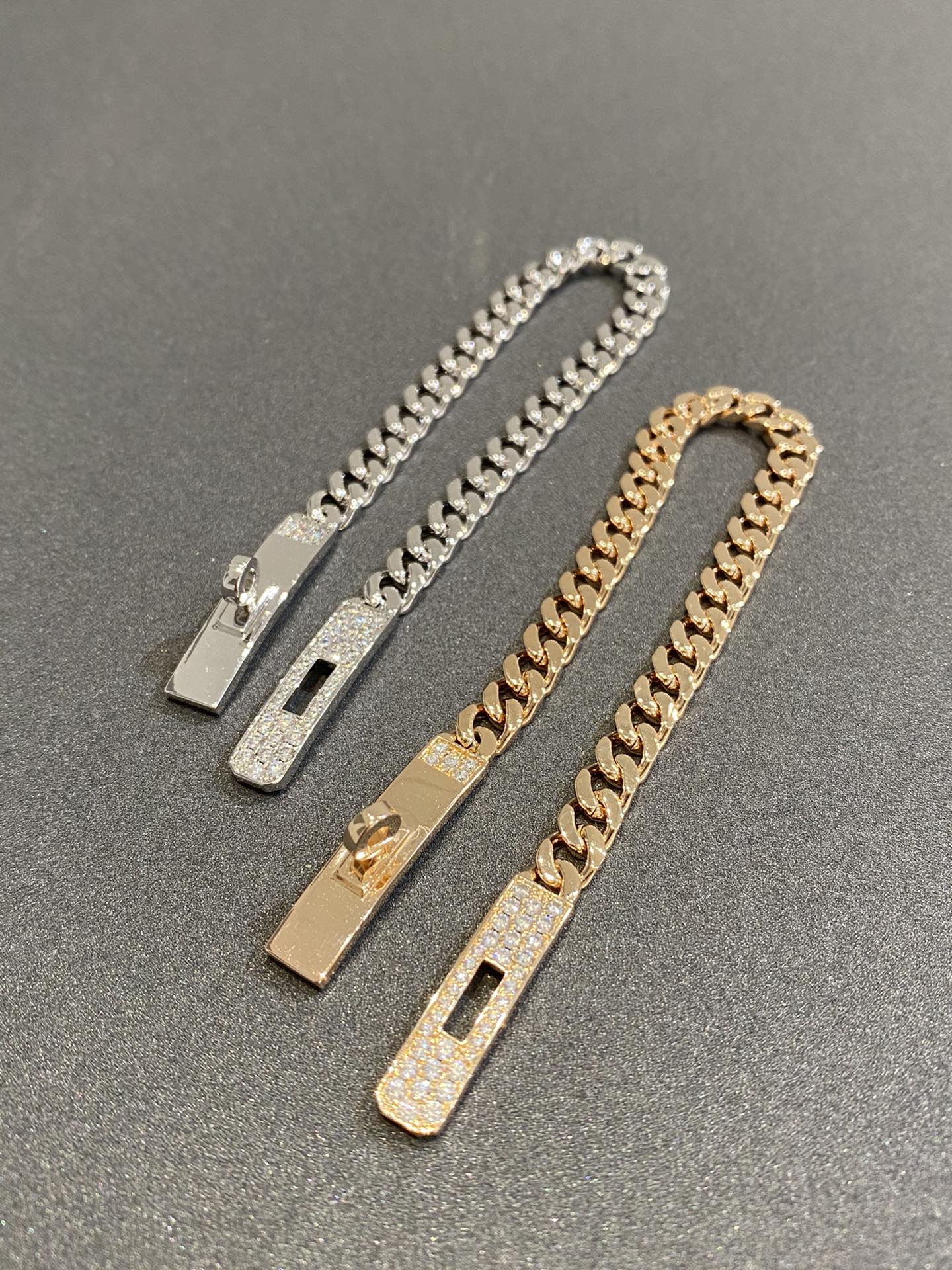 H Kelly Gourmette Sliver Diamond Bracelet