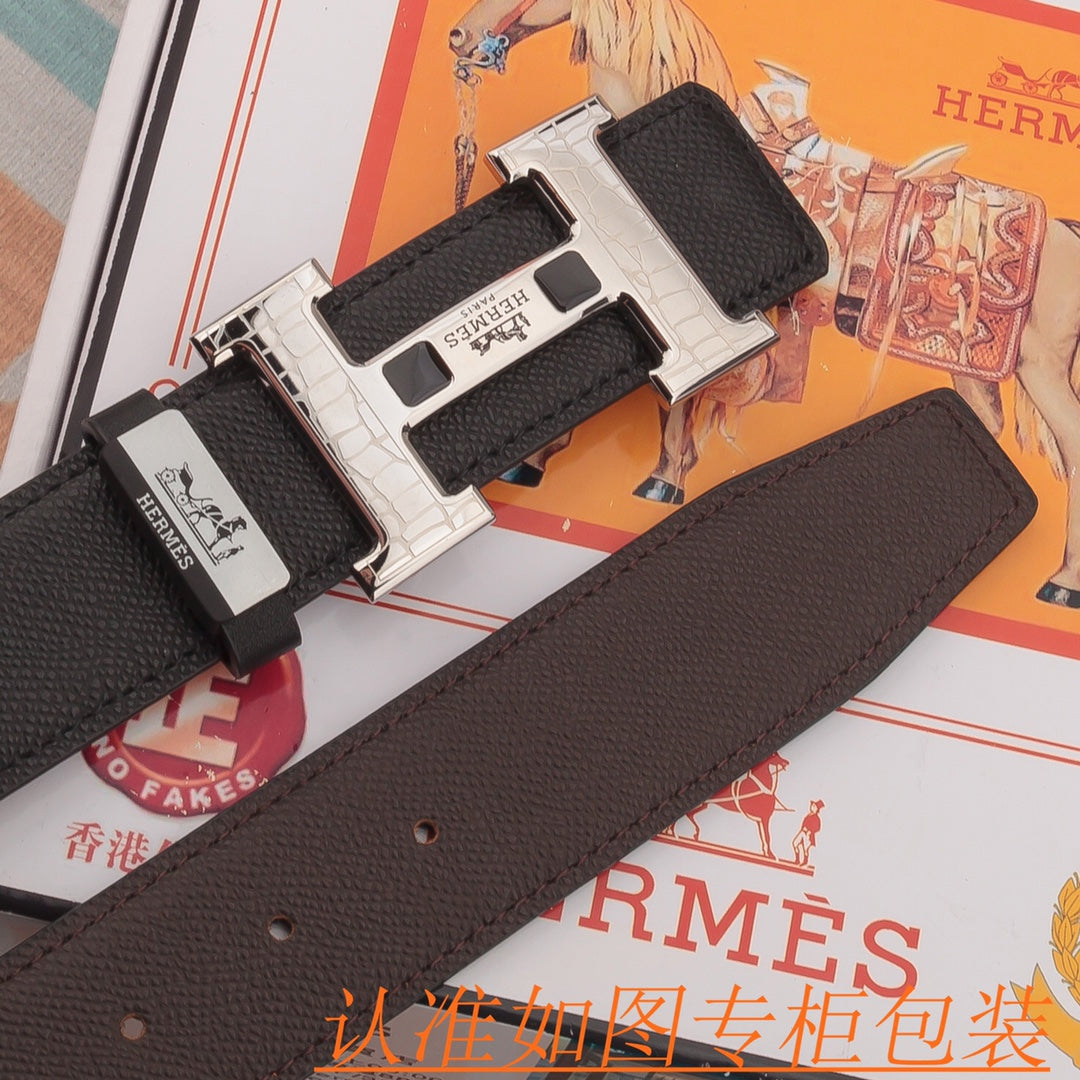 HM Constance Belt 38mm Black Epsom Sliver Buckle 619954