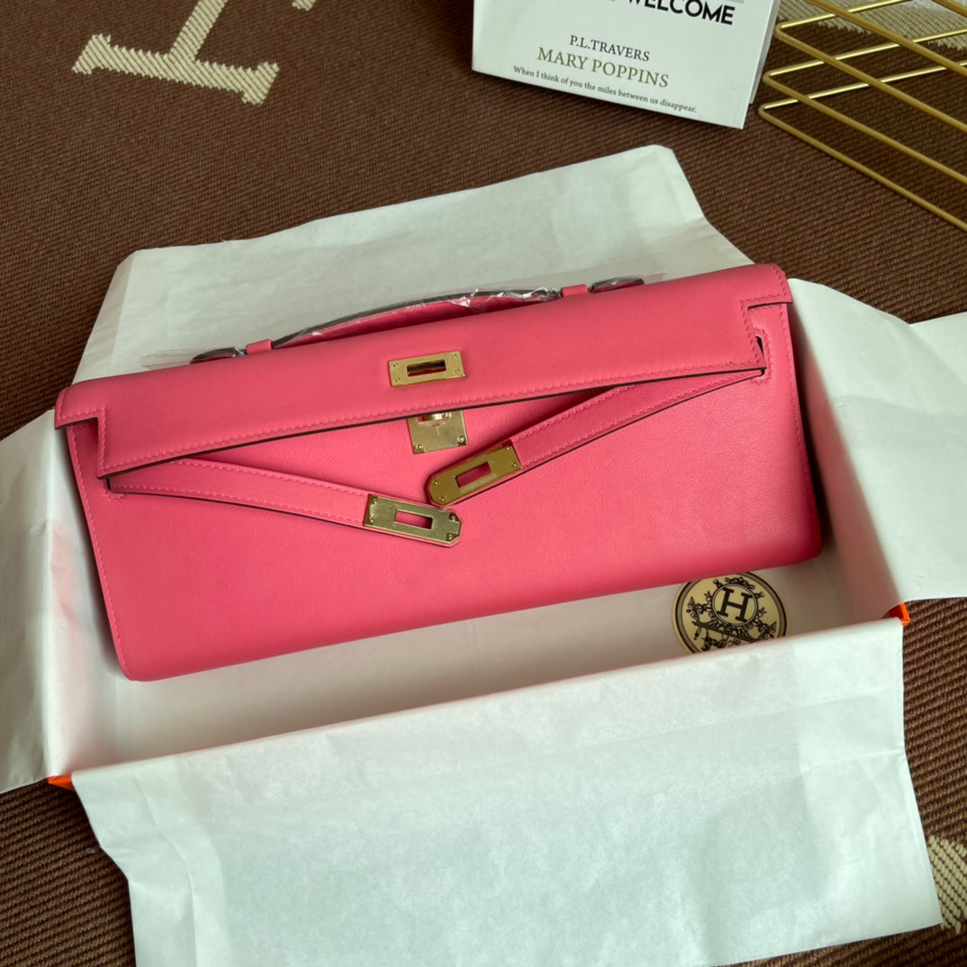 HM Kelly Cut 31cm Pink Swift Leather Ghw