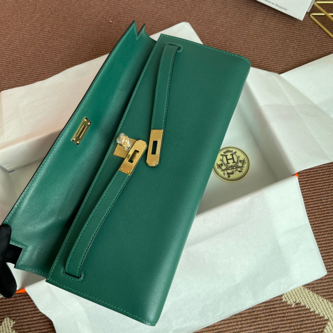 HM Kelly Cut 31cm Dark Green Swift Leather Ghw