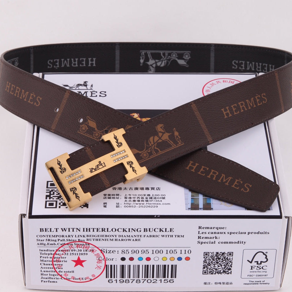 HM Constance Belt 38mm Brown Black Cowhide Gold Buckle 620189