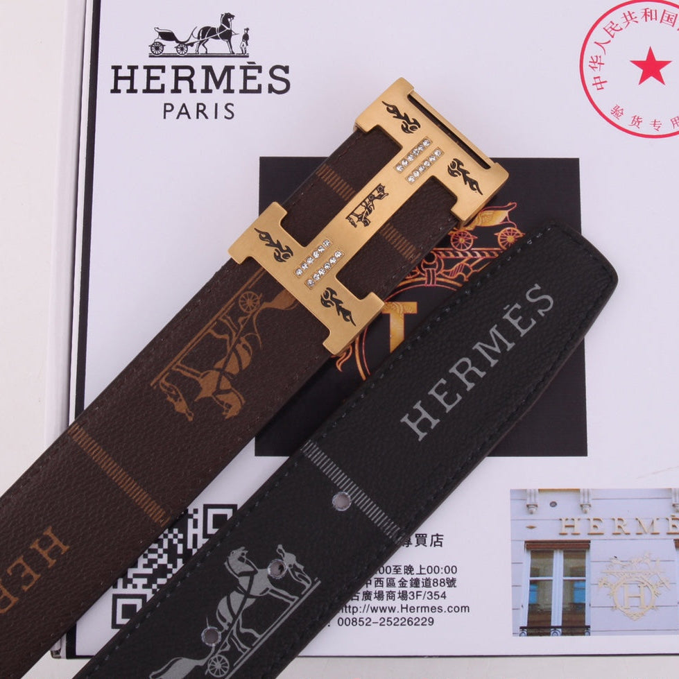 HM Constance Belt 38mm Brown Black Cowhide Gold Buckle 620189