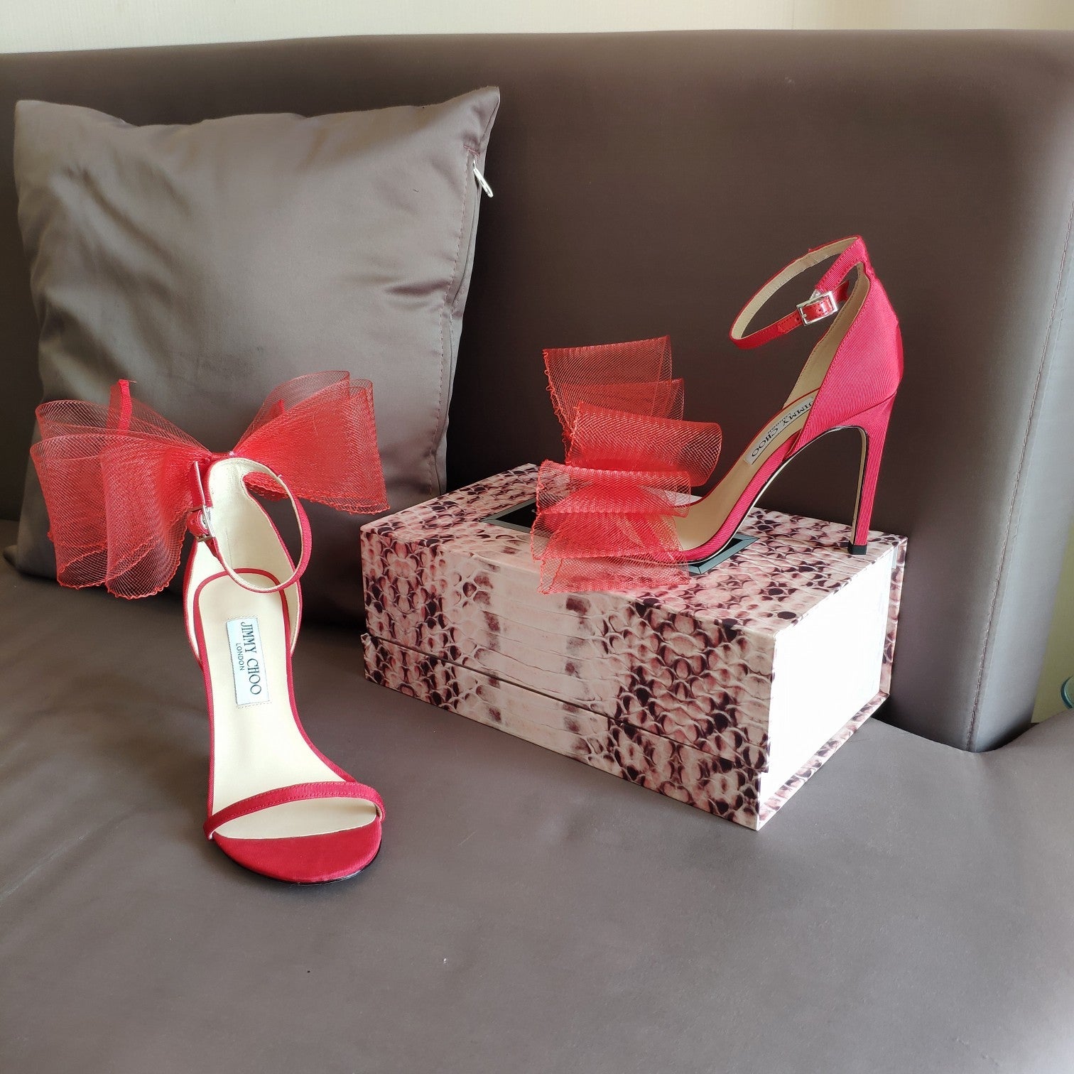 Jimmy Choo Sandal Red Mesh Cowhide 966998