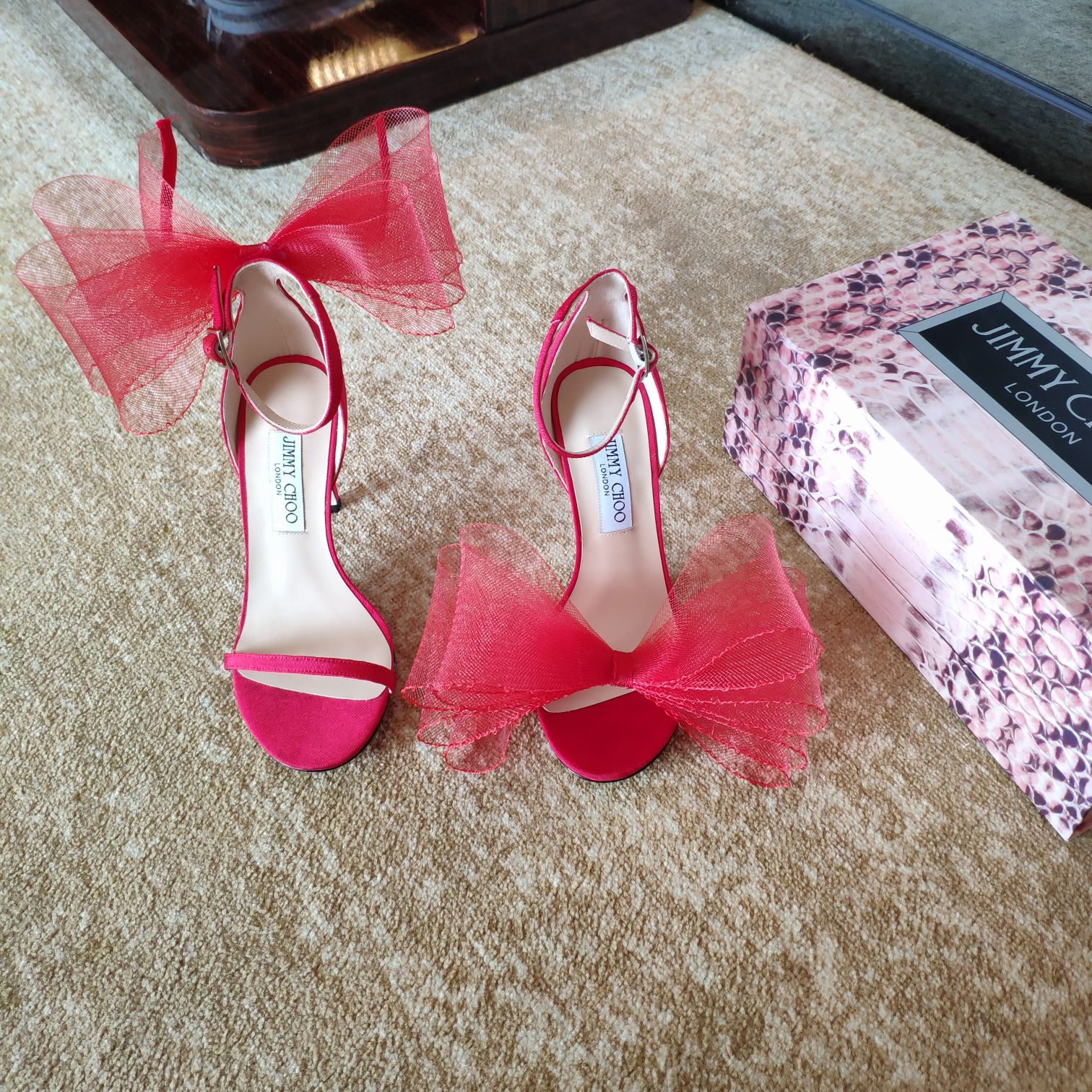 Jimmy Choo Sandal Red Mesh Cowhide 966998