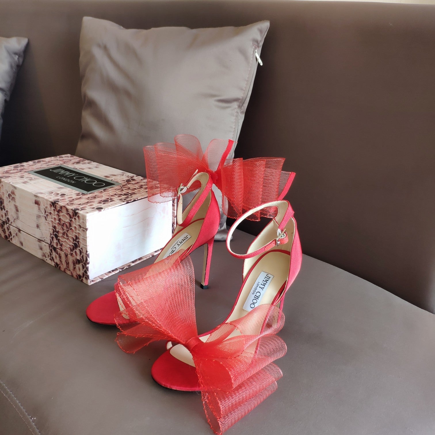 Jimmy Choo Sandal Red Mesh Cowhide 966998