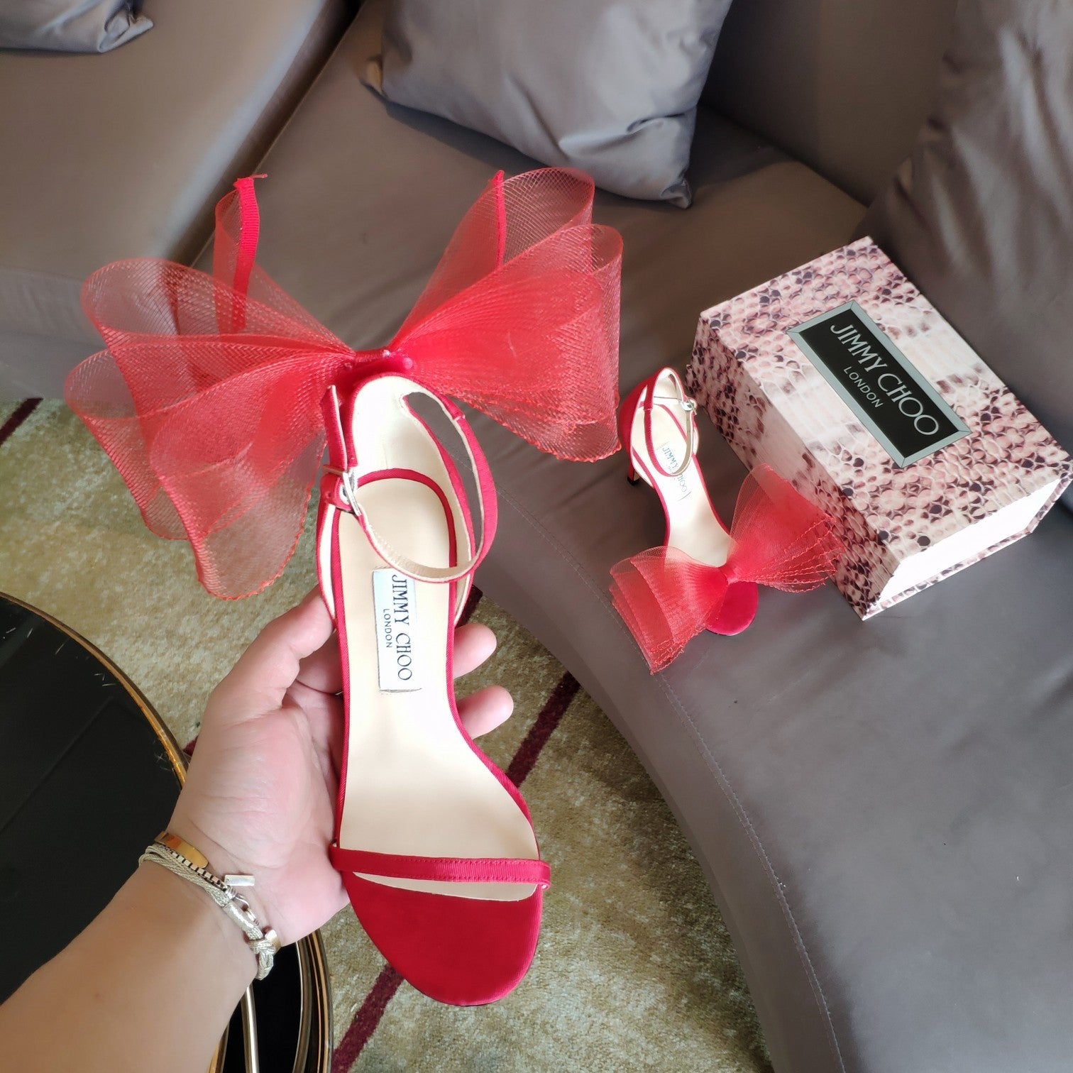 Jimmy Choo Sandal Red Mesh Cowhide 966998