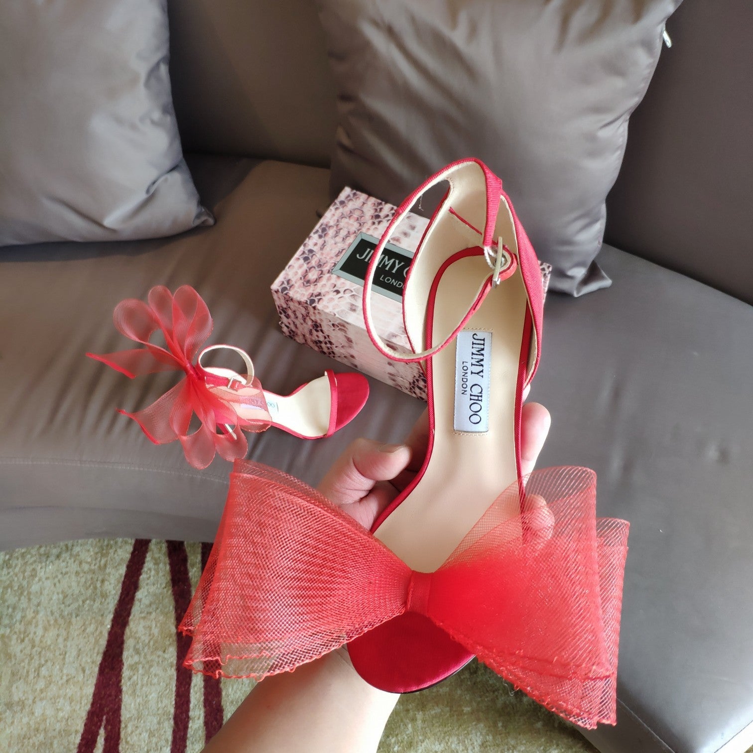 Jimmy Choo Sandal Red Mesh Cowhide 966998