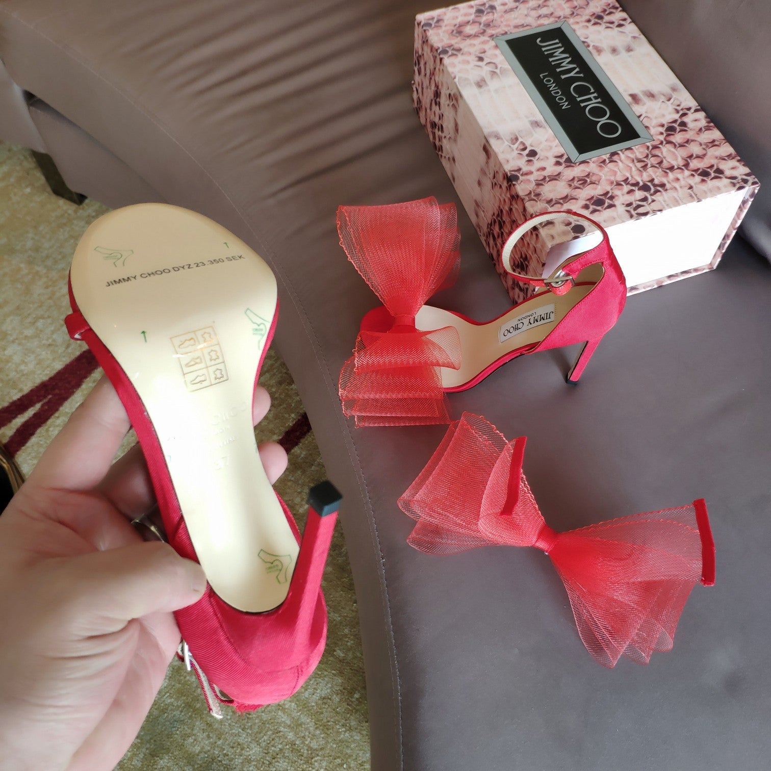 Jimmy Choo Sandal Red Mesh Cowhide 966998