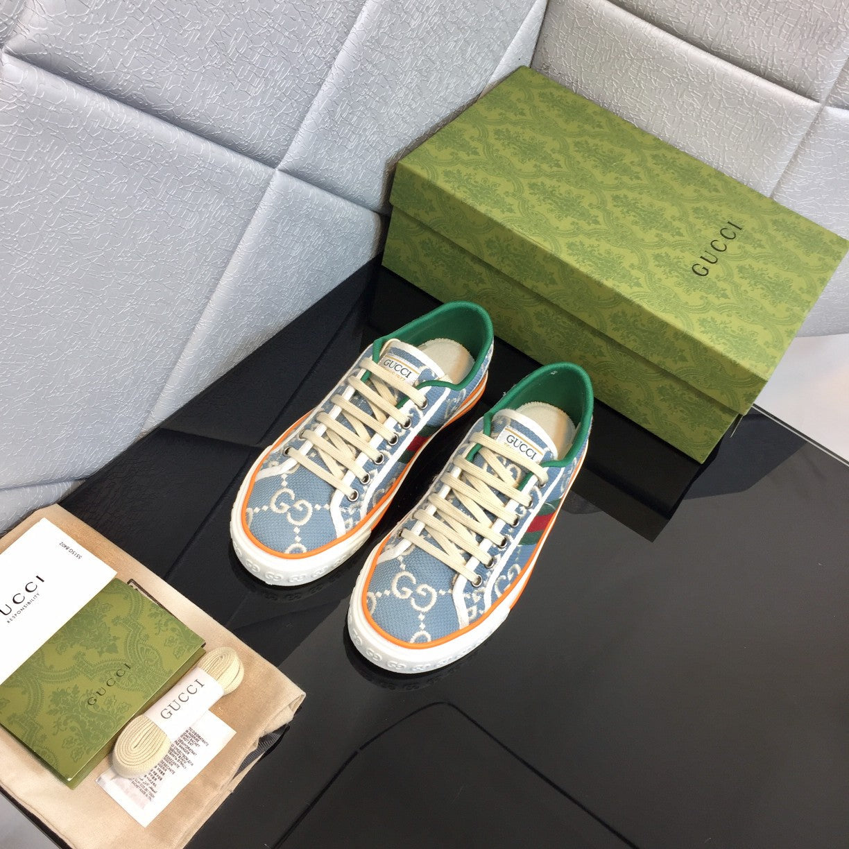 Gucci Tennis 1977 Low-top Sneaker Blue mix Colors Canvas Leather 653416