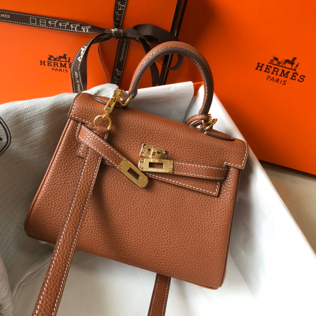 HM Mini Kelly 20cm Gold Togo Leather Gold Hardware