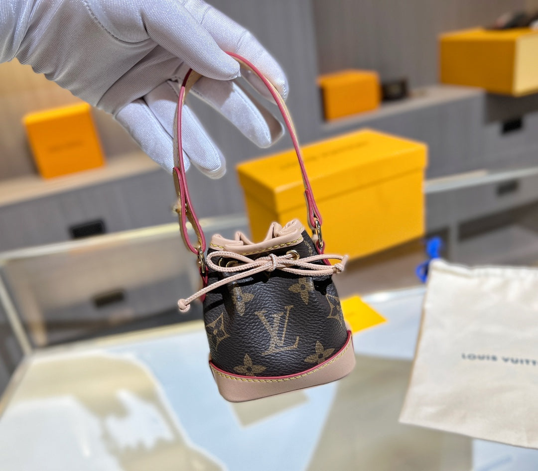 LV Micro Noe Bag Charm Brown Beige Leather