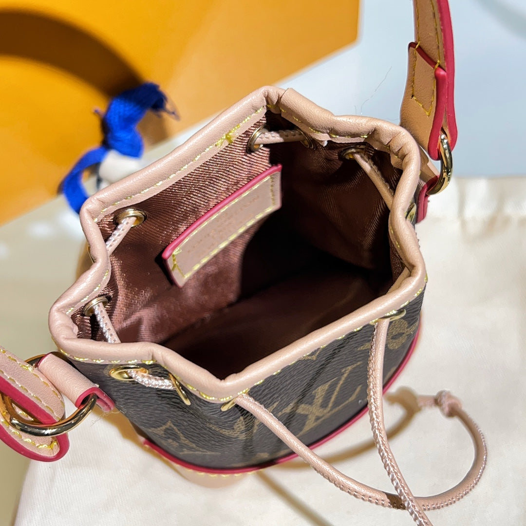 LV Micro Noe Bag Charm Brown Beige Leather