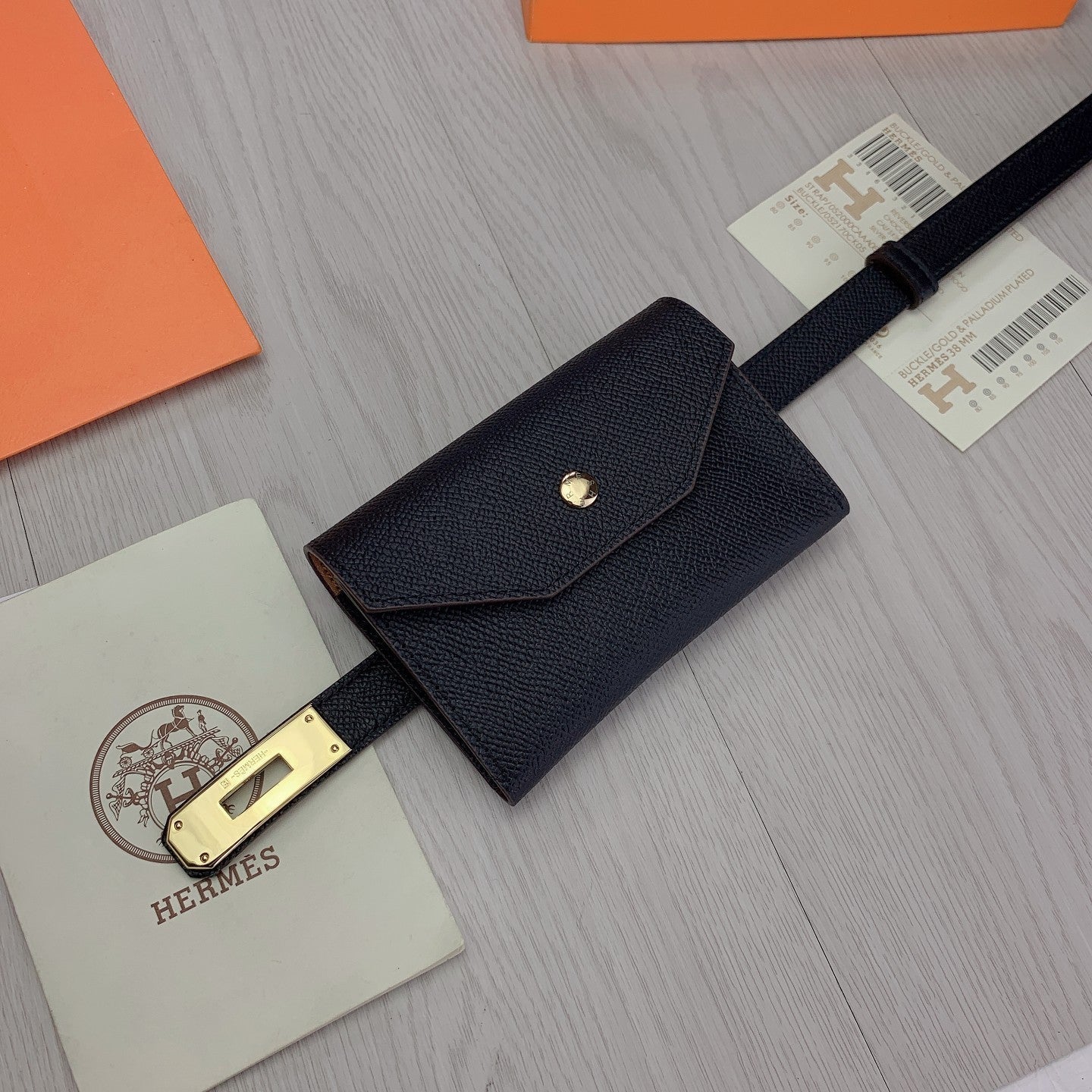 hm kelly belt 18mm with pocket black calfskin