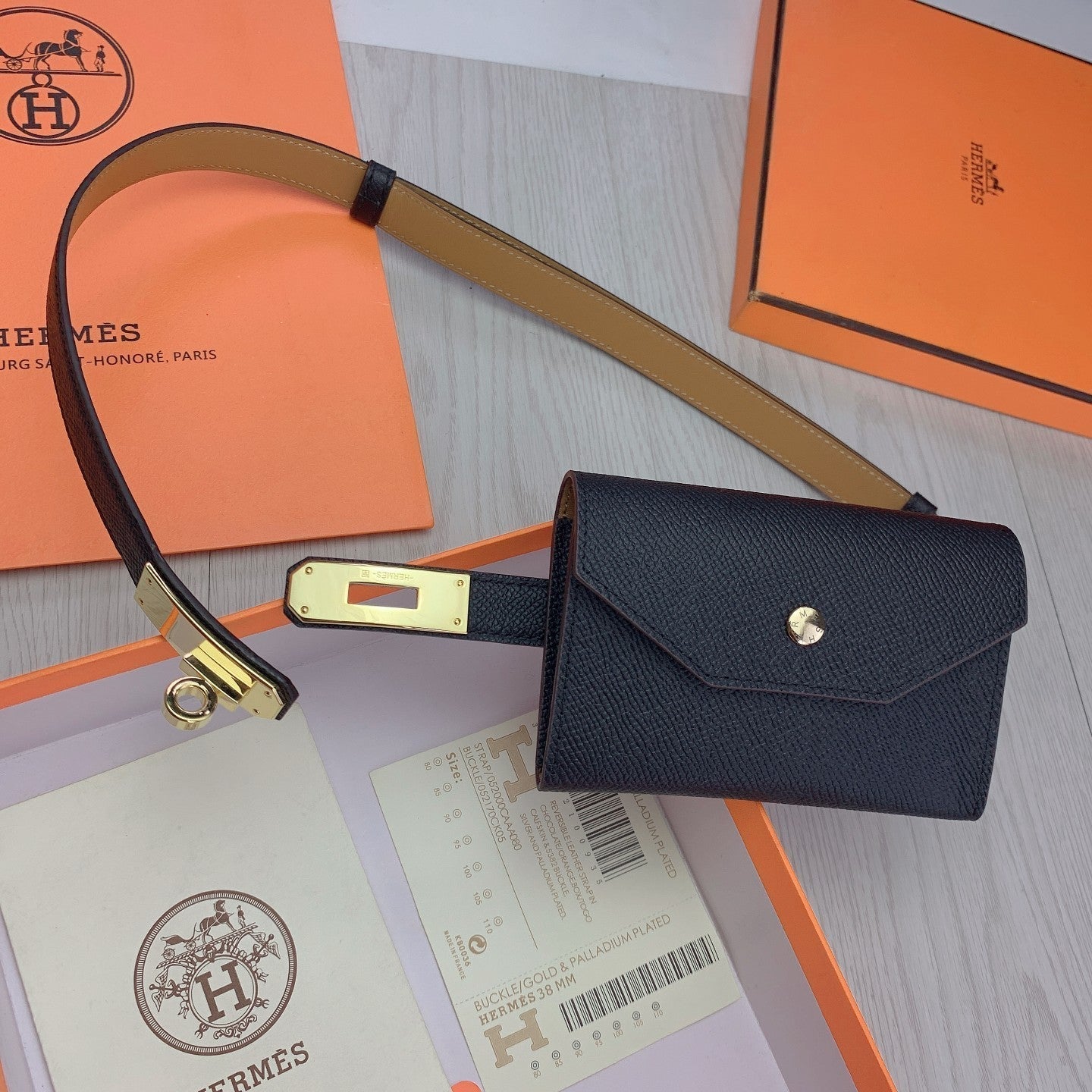 hm kelly belt 18mm with pocket black calfskin