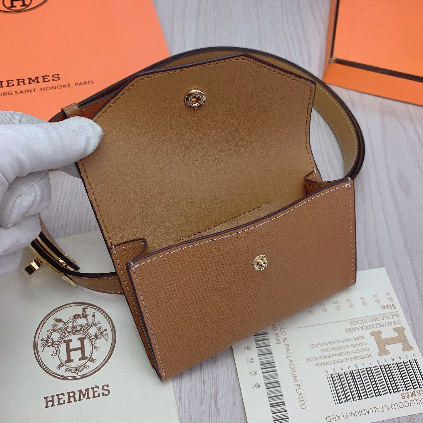 hm kelly belt 18mm with pocket gold calfskin gold buckle