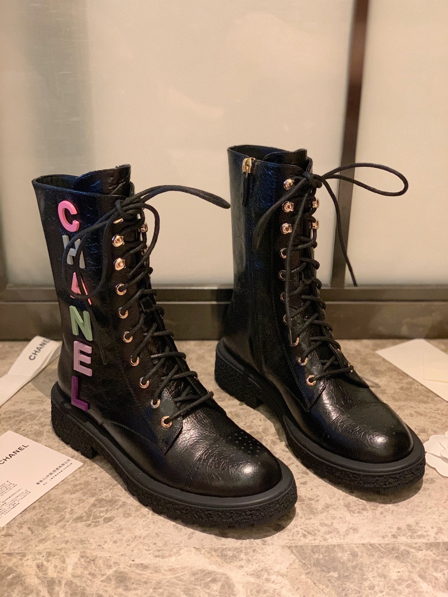 CC Short Boots 40mm In Black Wrinkled Calfskin 940068