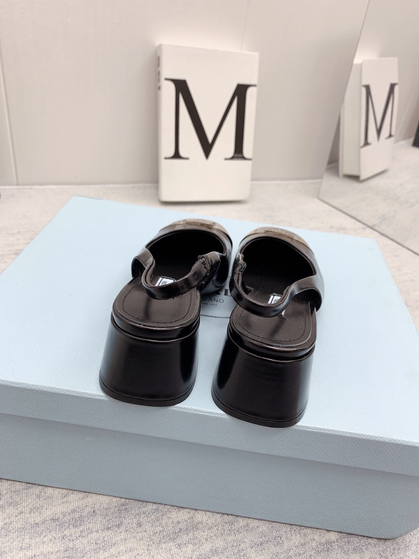 Prada 2026 Mary Jane Sandals 55 Black Metallic Silver Sheepskin 731165
