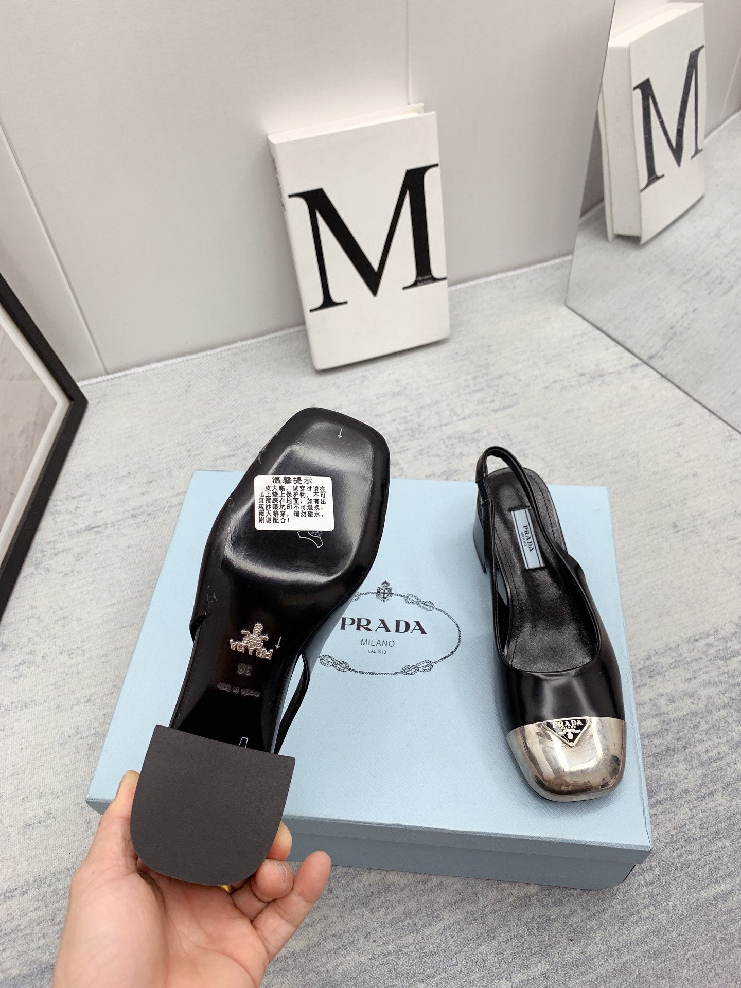 Prada 2026 Mary Jane Sandals 55 Black Metallic Silver Sheepskin 731165