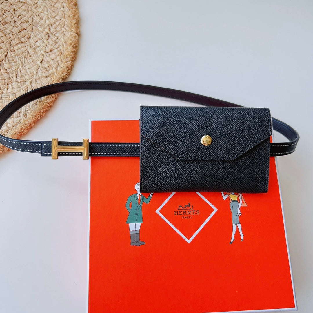 focus belt 13mm with kelly pocket black epsom gold buckle
