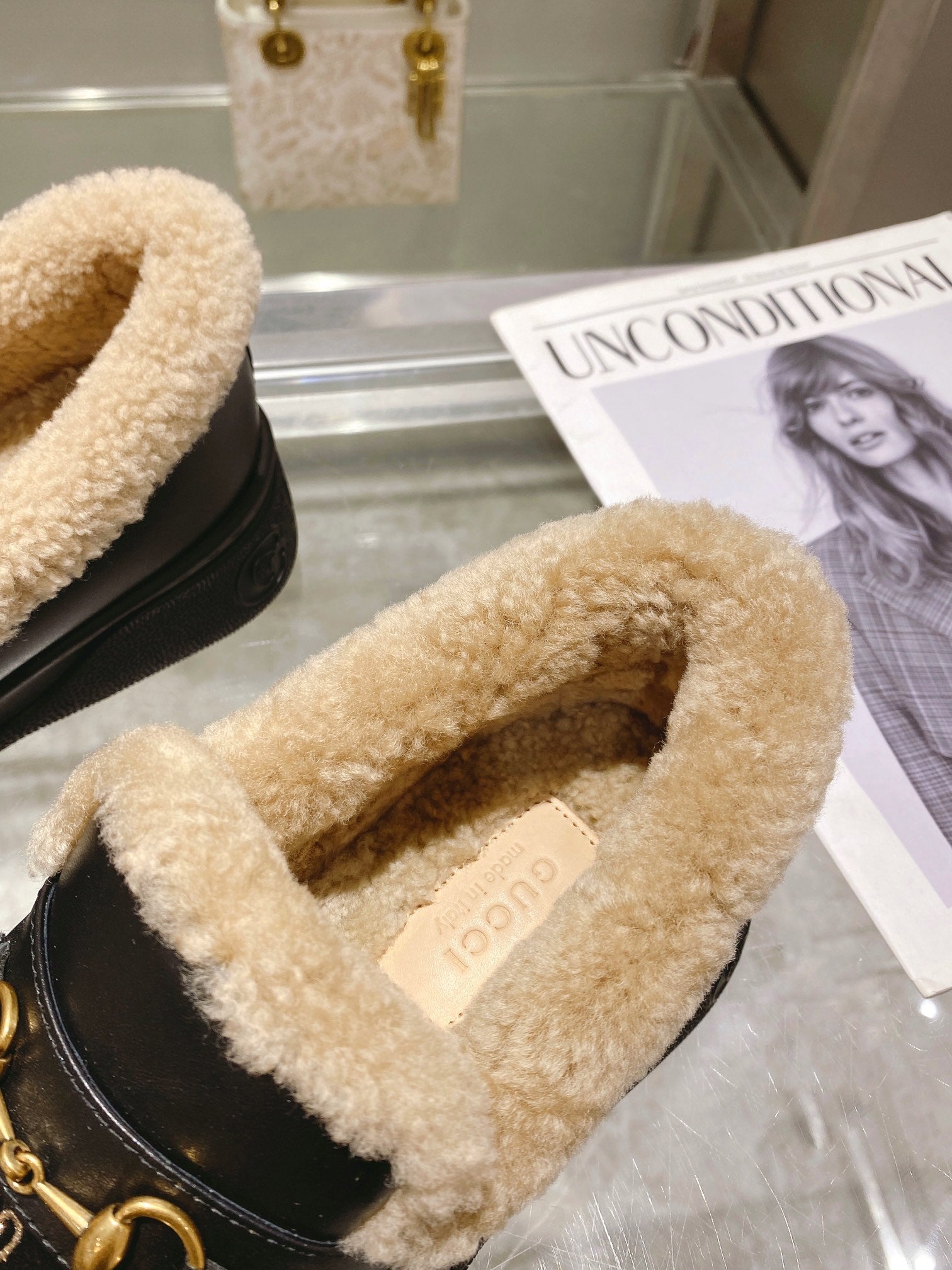 GG Snow Boots Black Cowhide Wool 576234