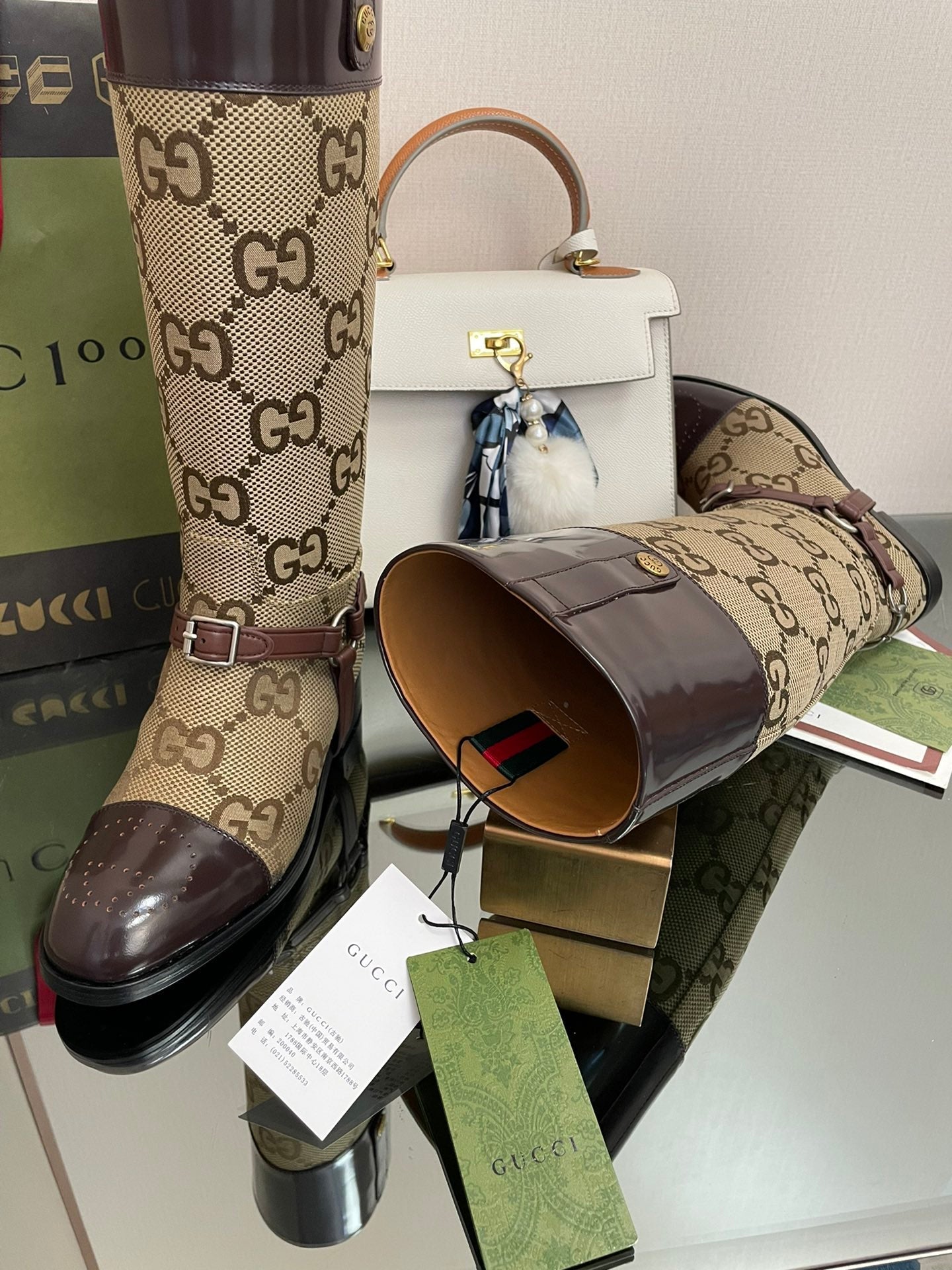 Gucci 2026 Boot Brown mix Beige Canvas Leather 911944