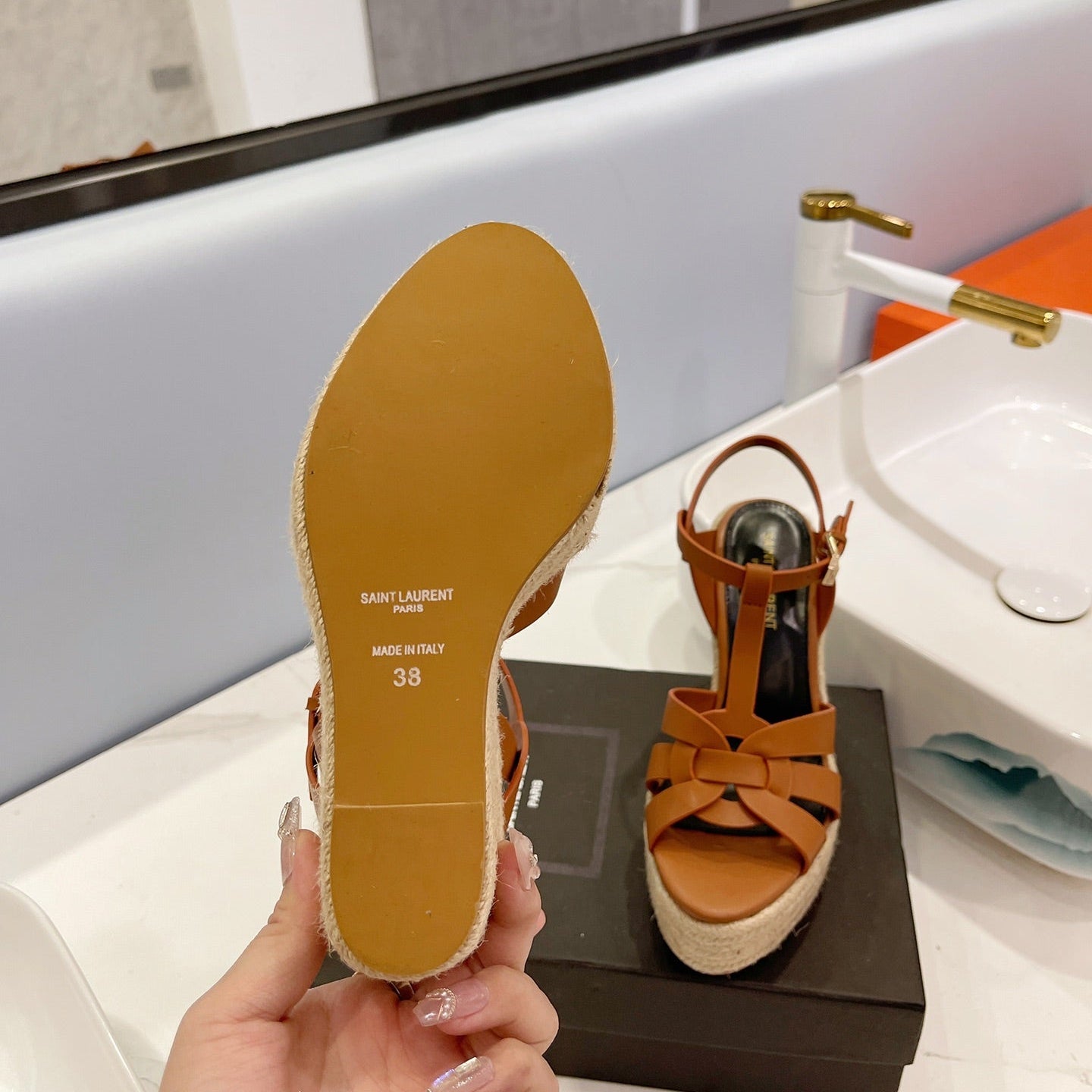 Saint Laurent 2026 Strap Buckle-detail Espadrilles Brown Leather