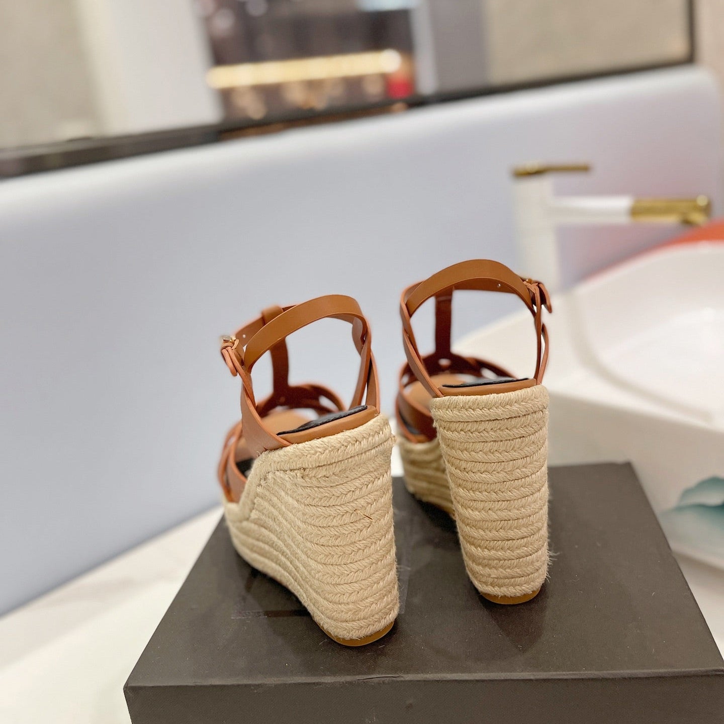 Saint Laurent 2026 Strap Buckle-detail Espadrilles Brown Leather